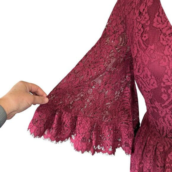 Modcloth Dress Womens Burgundy Lace Through The Bluebells Bell Sleeves S Boho - Picture 2 of 13